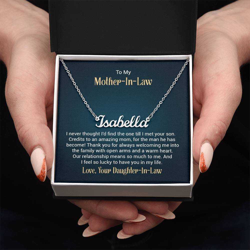 Personalized custom name necklace for mother-in-law with elegant design from Hot Topic Goods