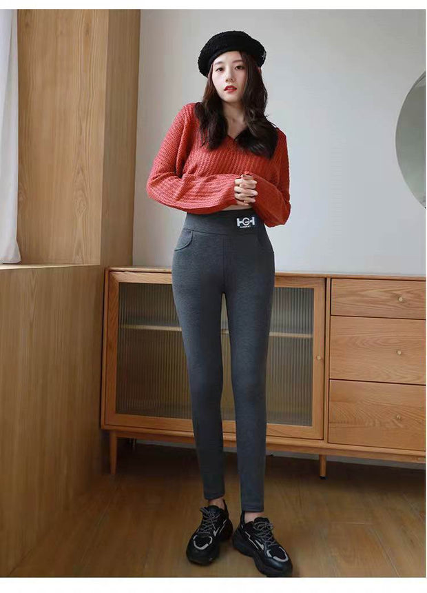 Cashmere thickened leggings in grey providing warmth and comfort for winter.