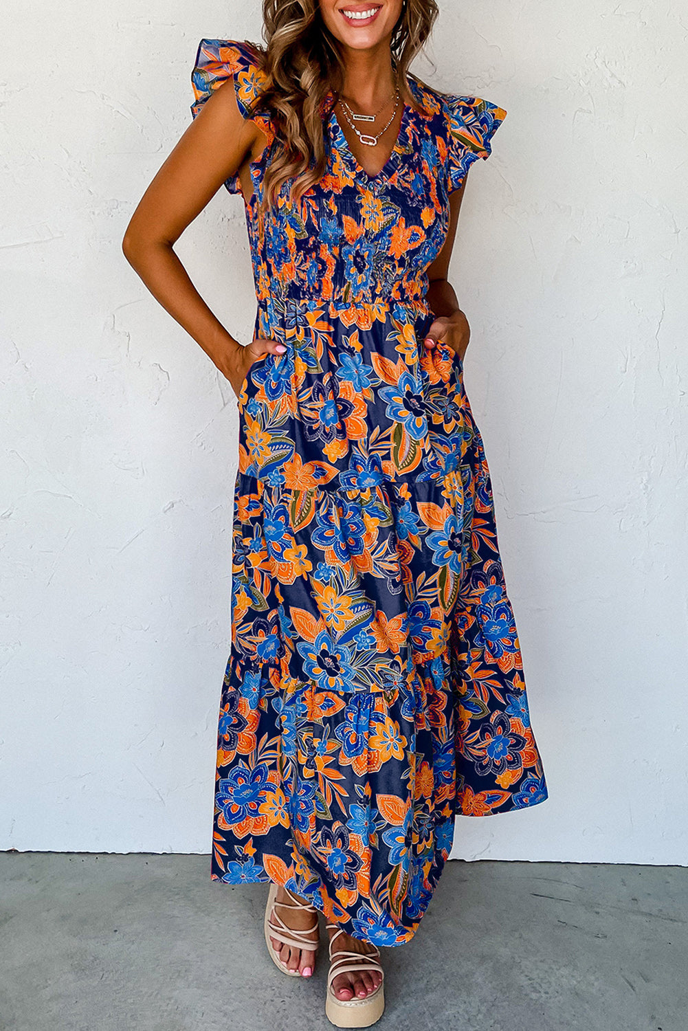 Boho Floral V Neck Long Dress