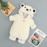 Adorable baby cotton onesie with bear design, perfect for warmth and comfort.