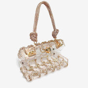 Luxurious French rhinestone square handbag with detachable chain strap in elegant design.