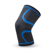 Fitness Compression Knee Pad in black and blue, offering support and stability for workouts.