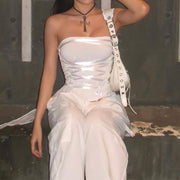 Lace-up tube top with adjustable fit and trendy design for summer styling.