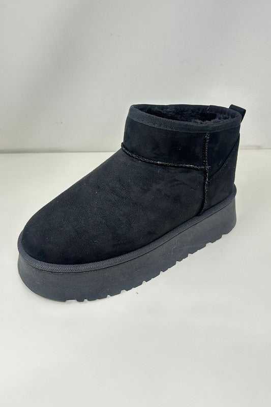 WILD DIVA Suede Platform Booties with chic platform sole in black.