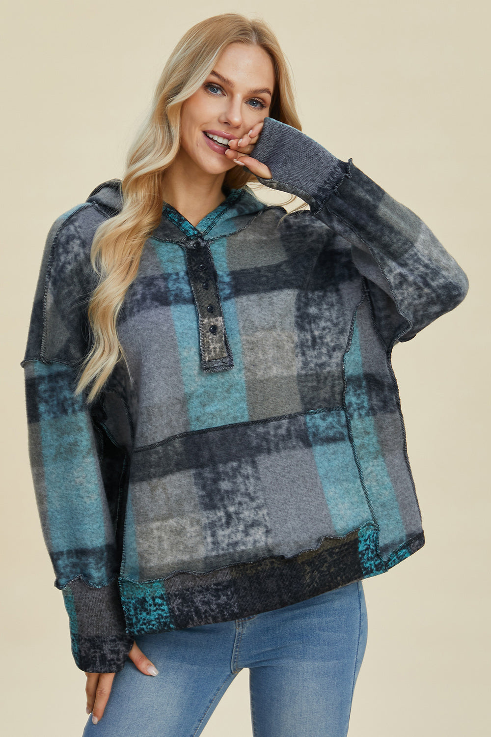 Double Take Plaid Hoodie