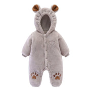 Adorable quilted newborn baby onesie with ear details, providing warmth and comfort.