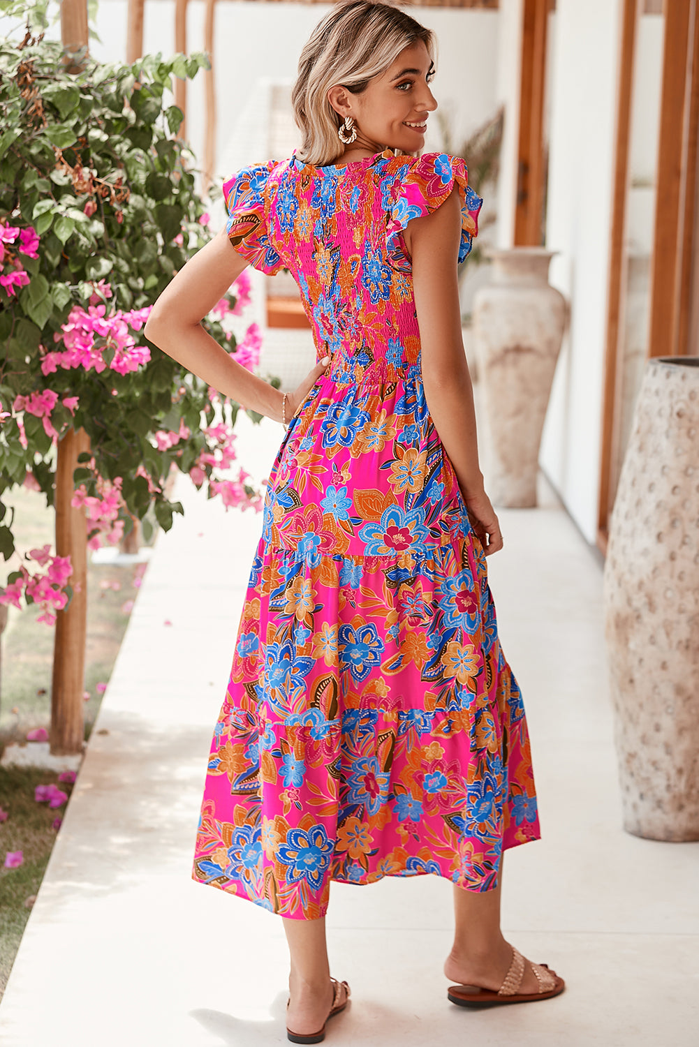 Boho Floral V Neck Long Dress