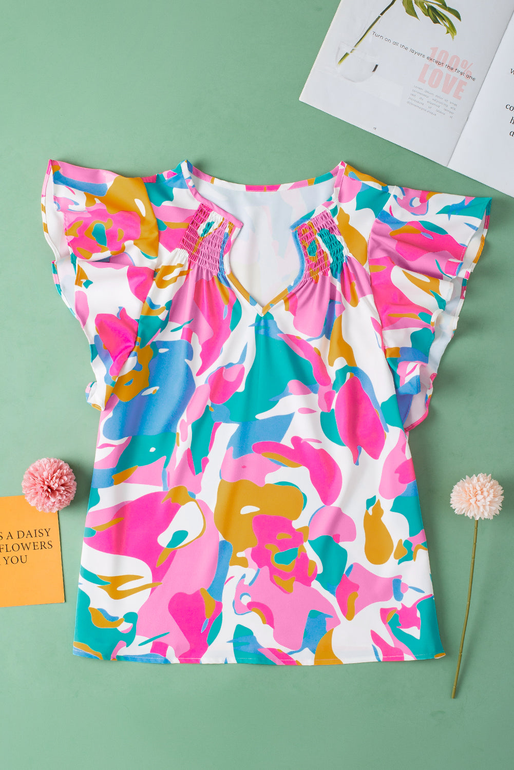 Multicolored Abstract Ruffle Blouse