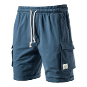 Tether Shorts for Men in blue with elastic waistband and pockets, ideal for active lifestyle.