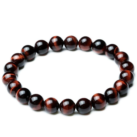 Red Tiger Eye Bracelet with polished natural beads, unisex vintage style.