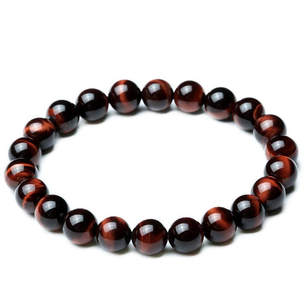 Red Tiger Eye Bracelet with polished natural beads, unisex vintage style.