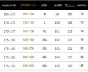 Size chart for Casual Velvet Padded Pants detailing height, weight, and measurements for various sizes.