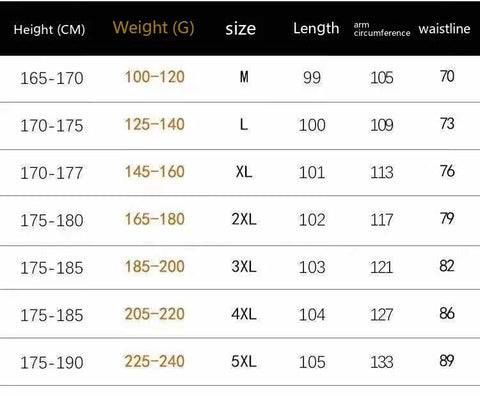 Size chart for Casual Velvet Padded Pants detailing height, weight, and measurements for various sizes.