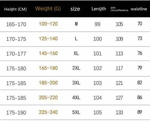Size chart for Casual Velvet Padded Pants detailing height, weight, and measurements for various sizes.