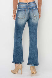 RISEN Distressed Flare Jeans featuring vintage charm and a flattering flare design.