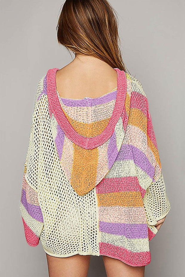 Colorblock V Neck Hooded Sweater