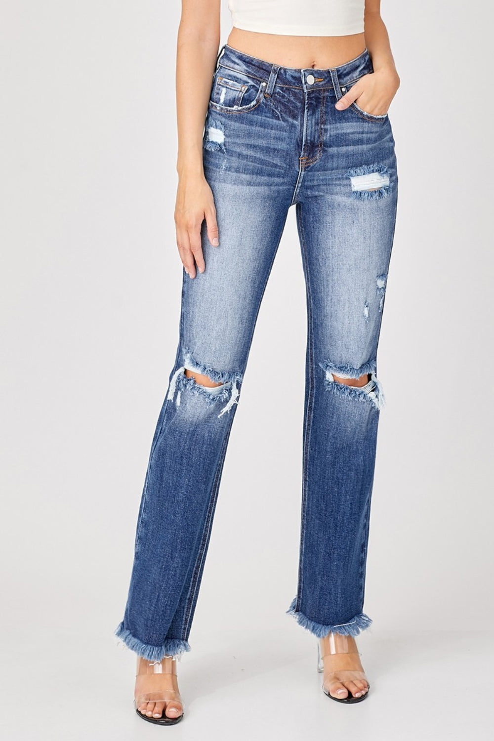 Risen Distressed Straight Jeans