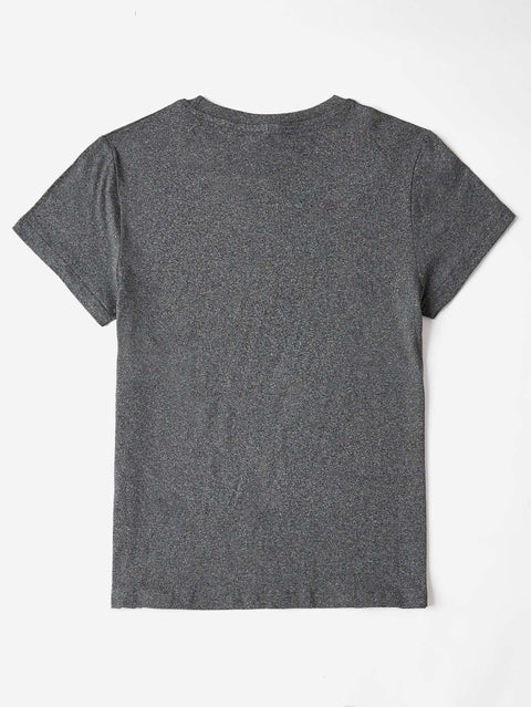 Round Neck Rabbit Tee in dark grey, featuring short sleeves and soft fabric for comfort.