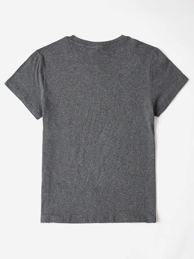 Round Neck Rabbit Tee in dark grey, featuring short sleeves and soft fabric for comfort.