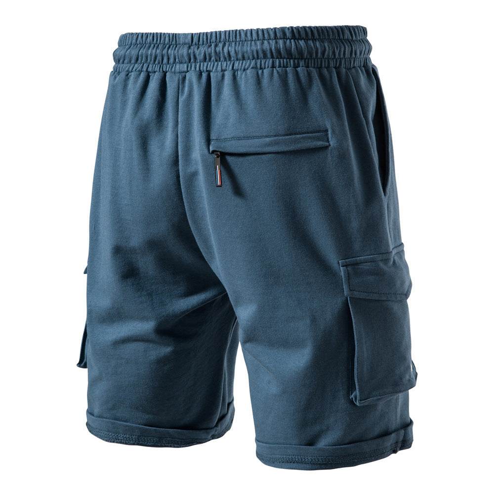 Men's elastic waist sports casual shorts in blue with elastic waistband and side pockets for workout and casual wear