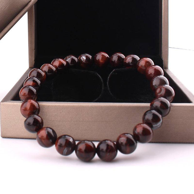 Red Tiger Eye Bracelet with polished agate beads in gift box.