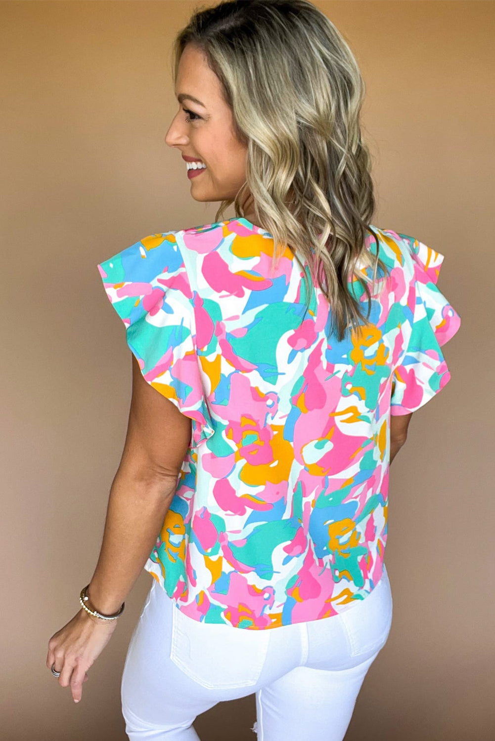 Multicolored Abstract Ruffle Blouse