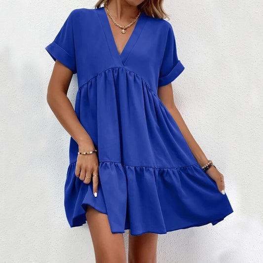 Short-Sleeved V-Neck Dres