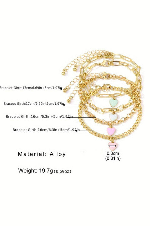 Gold Heart Adjustable Bracelet with multi-layer design and heart charms, made from durable alloy, suitable for any wrist size.