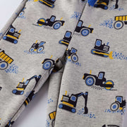 Boys Spring And Autumn Pants with tractor print in gray, durable cotton fabric.
