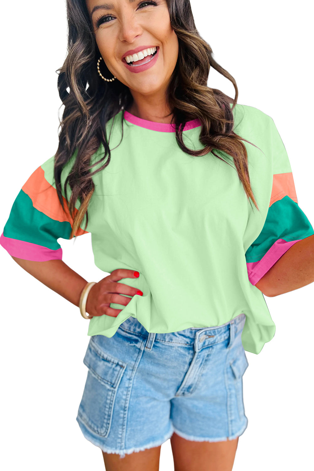 Green Color Block Oversize TopGreen Color Block Oversize Top