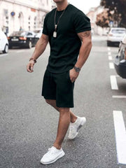 Plus Size Short Sleeve Top and Shorts Set, casual streetwear outfit.