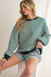 Pink Stripe Drop Shoulder Top with vibrant pink stripes, relaxed fit for comfort and chic style.