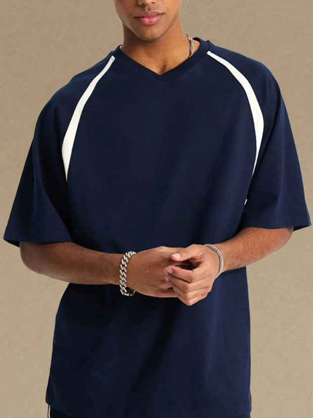 Contrast Round Neck Half Sleeve T-Shirt with eye-catching design and round neckline.