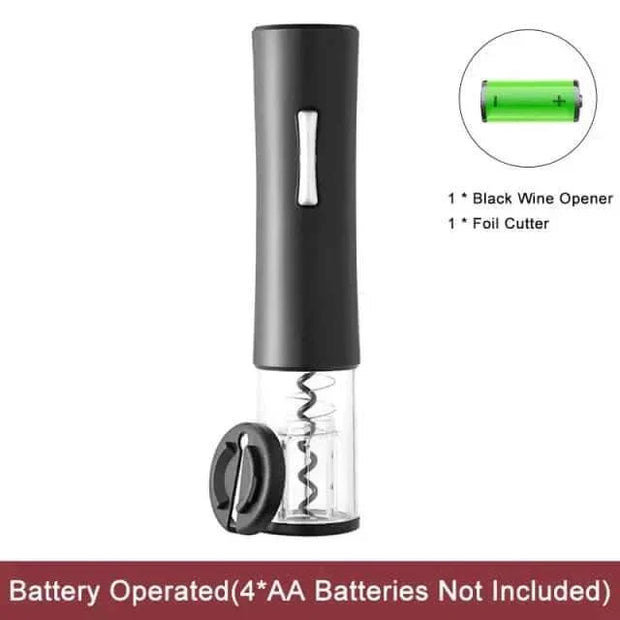 Automatic wine bottle opener with foil cutter and AA battery operation.