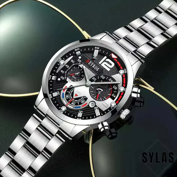 Stylish men's business watch with stainless steel band and classic dial.