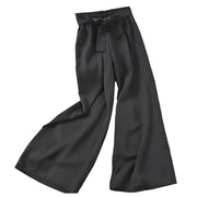 Elastic Waist Casual Pants in black polyester with wide legs and a bow detail.