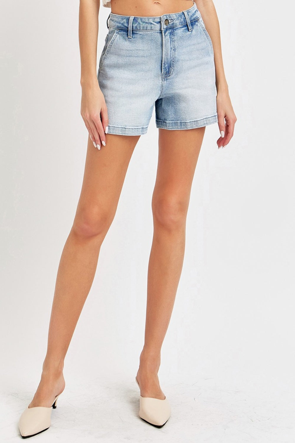 Risen High Rise Denim Shorts