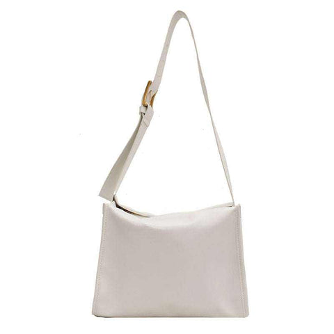 Retro Crossbody Commuter Tote in white with adjustable strap and minimalist design.