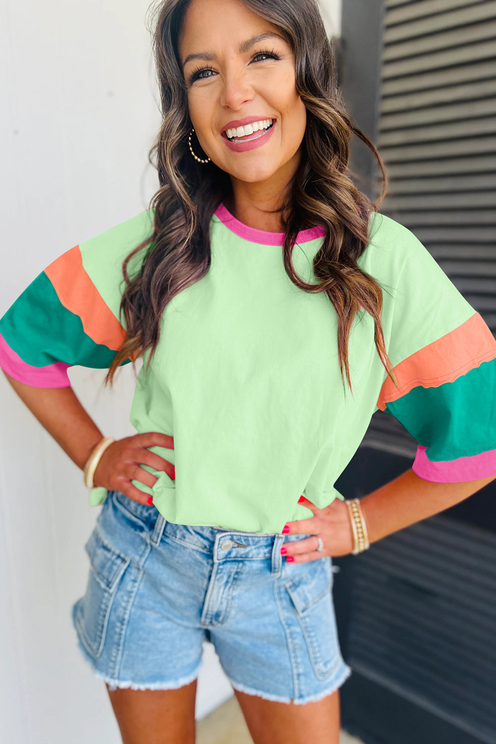 Green Color Block Oversize TopGreen Color Block Oversize Top