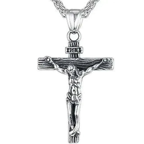 Cross Necklace with intricately designed cross pendant, unisex, in silver finish.