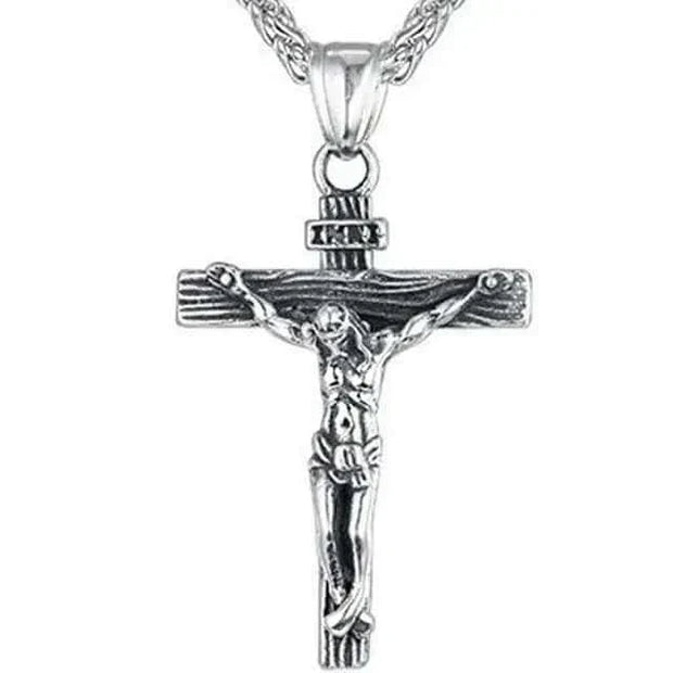 Cross Necklace with intricately designed cross pendant, unisex, in silver finish.