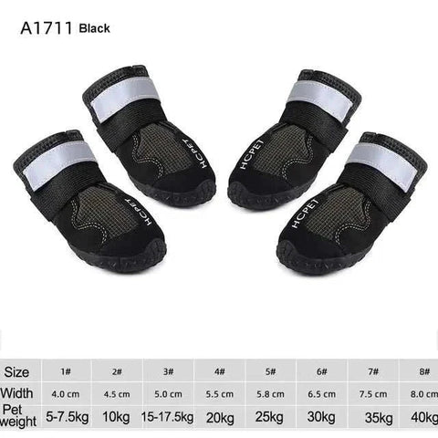 Waterproof Reflective Dog Boots with adjustable straps and reflective strips for safety.