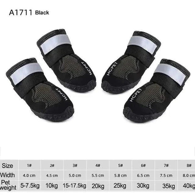 Waterproof Reflective Dog Boots with adjustable straps and reflective strips for safety.
