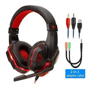 Led Light Wired Gamer Headset with vibrant LED lights and 2-in-1 adapter cable; designed for comfort and high-fidelity audio.