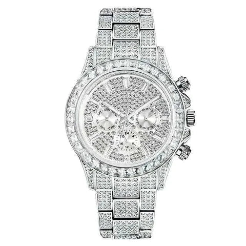 Diamond Calendar Watch with sparkling diamonds and calendar display.