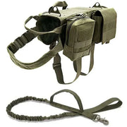 Tactical Military Dog Harness, nylon construction with pouches and adjustable straps, ideal for outdoor adventures.