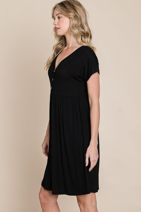 Elegant BOMBOM V-Neck Dress with a flattering silhouette, perfect for versatile styling.