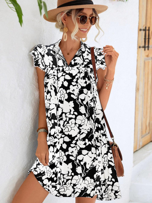 Floral Butterfly Sleeve Dress