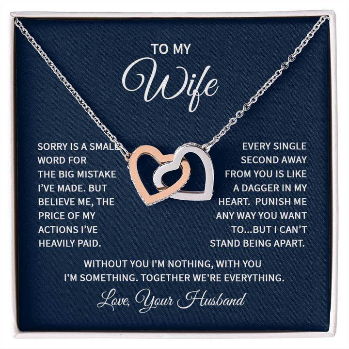 Interlocking Hearts Necklace for Wife – Meaningful Apology Gift with rose gold finish and CZ crystals in gift box from Hot Topic Goods
