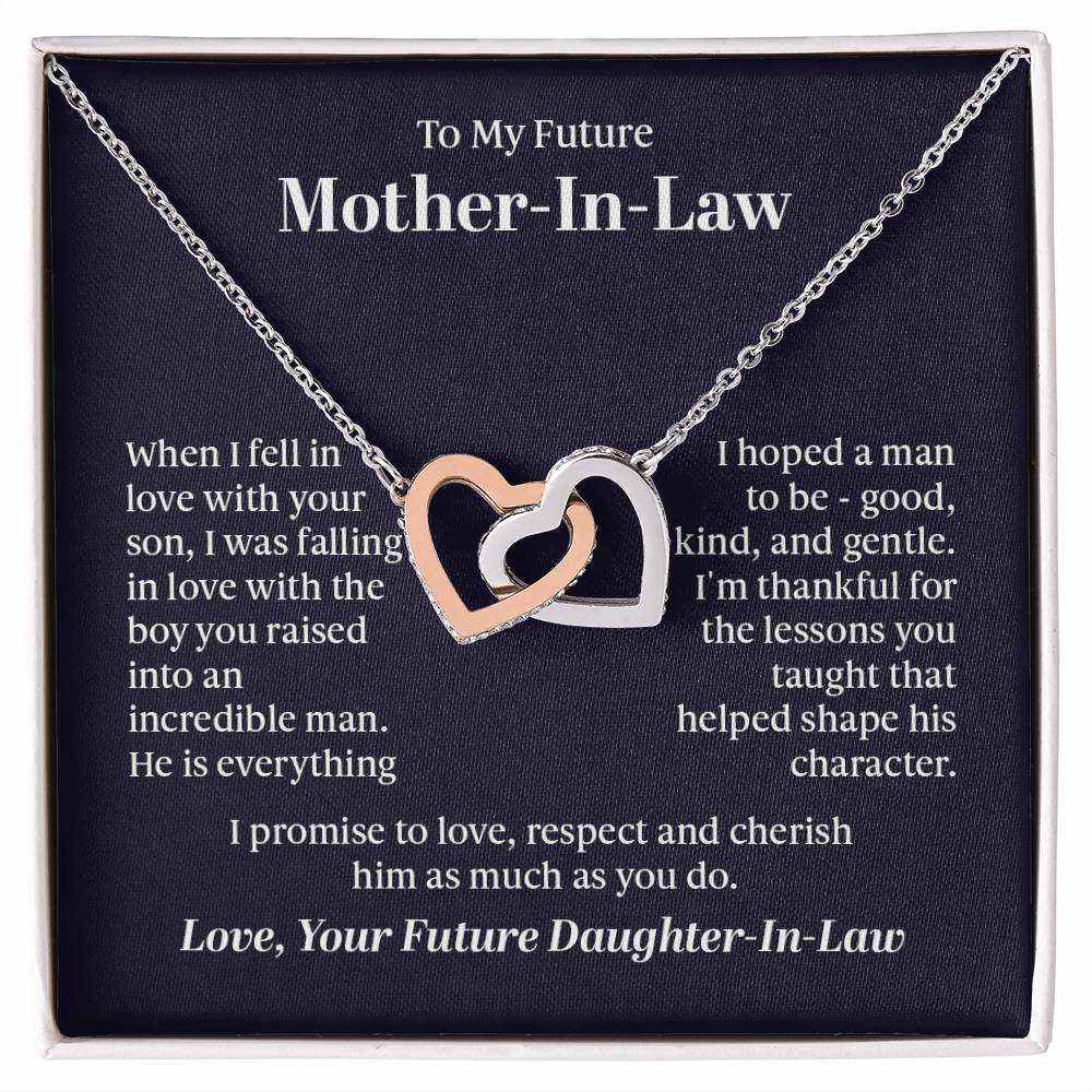 Interlocking Hearts Necklace for Future Mother-in-Law with cubic zirconia crystals and rose gold finish from Hot Topic Goods